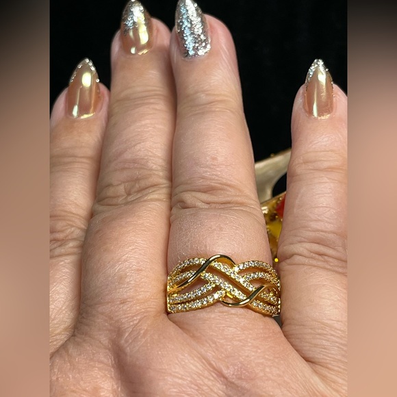 🦋💍gold over sterling Ring -band style with cubic-open scroll work-stamped 925 - Picture 7 of 12